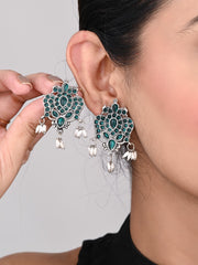 Stones Studded Bird Studs- Green
