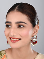 Gold-Plated Meenakari Stud Earrings with Kundan & Pearl Cluster drops - Red
