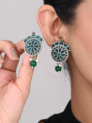 Stones Studded Circular Studs- Green
