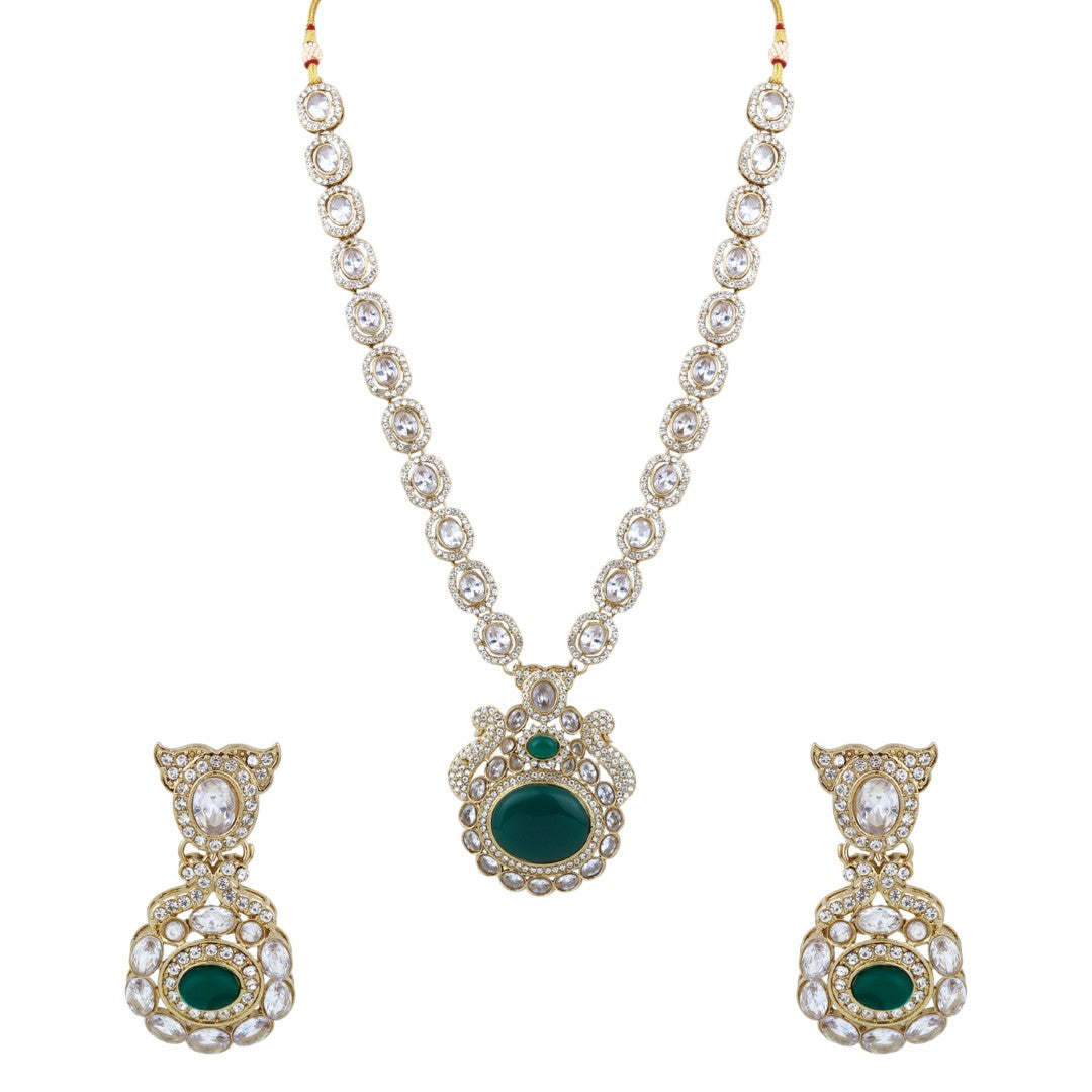 Emerald Green Elegance Gold-Tone Necklace & Earrings Set