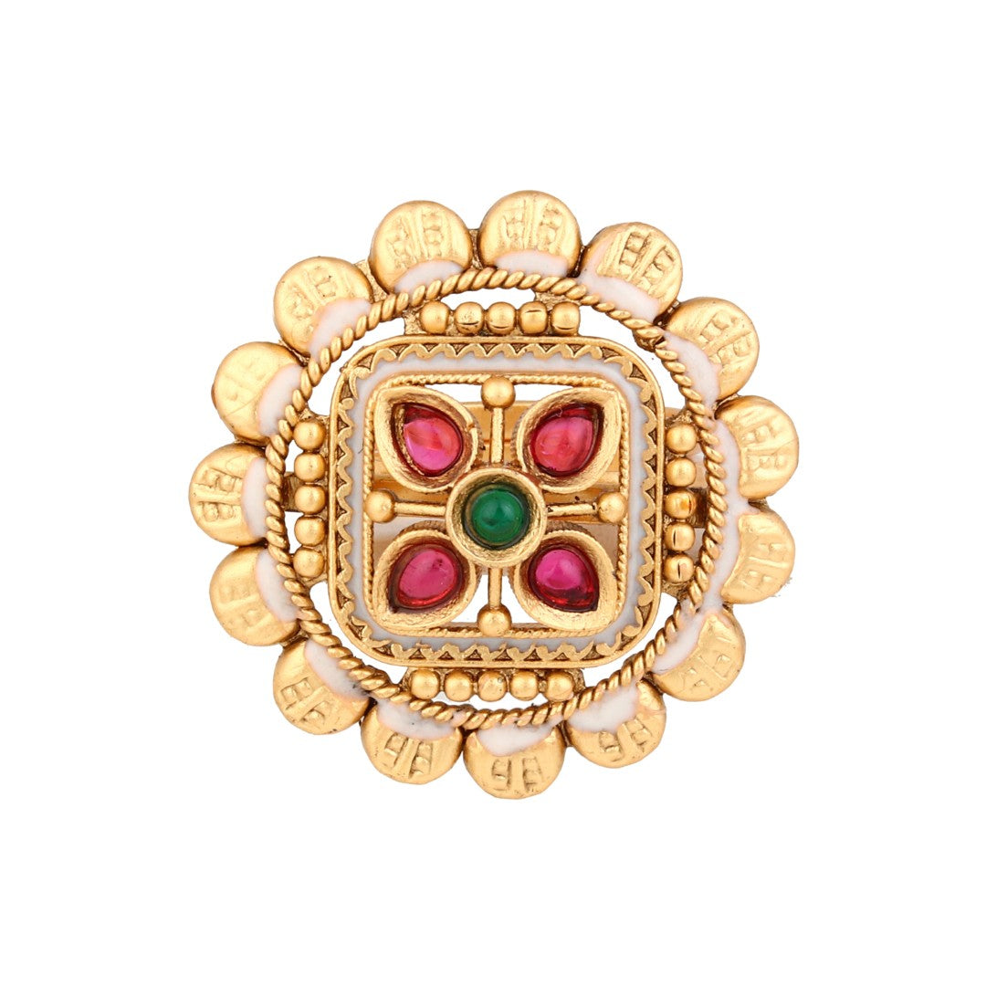 Gold Ruby Emerald Mandala Ring
