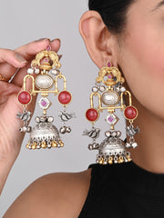Dual tone Jhumka Earring - Red