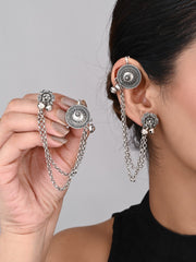 Oxidised SilverCircular Ear cuff with Chains