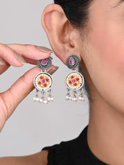 Stones & beads Circular Drop Earring - Pink