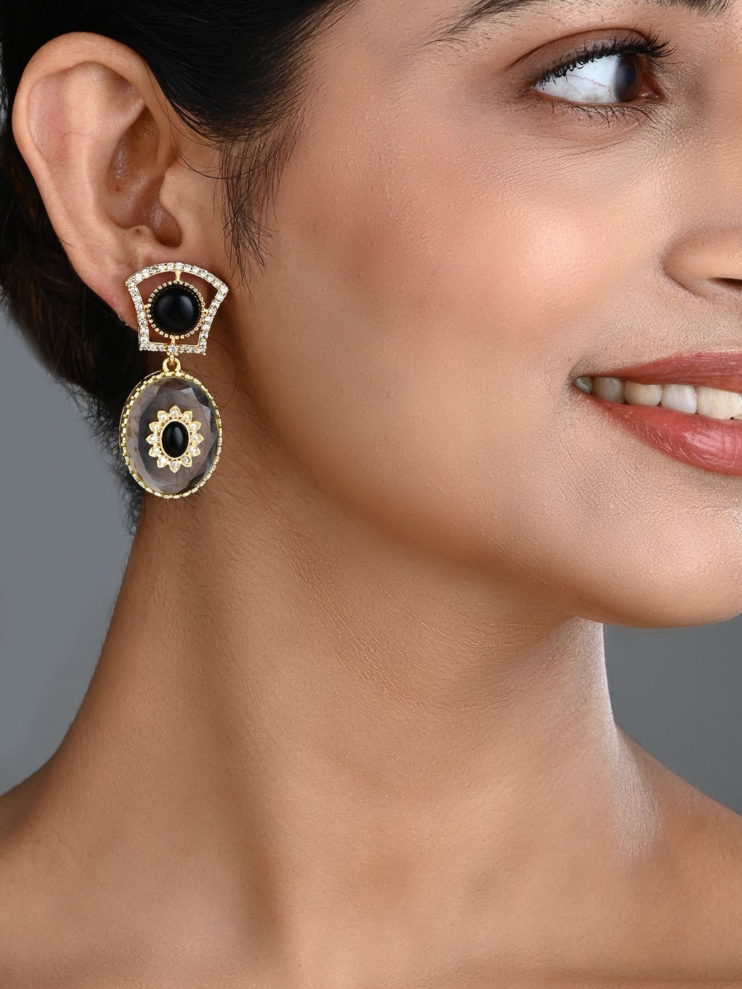 Monalisa Stone & Gold-Tone transparent stone Drop Earrings - Black