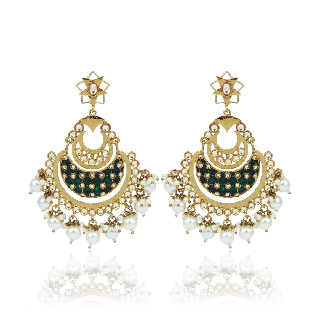 Aadhya Green Meenakari Chandbali Earrings