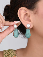 Women Silver-Plated Contemporary Drop Earrings - Blue