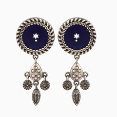 Hand-Painted Circular drop earrings Blue
