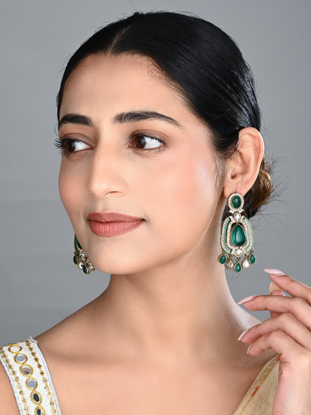 Elegant Crystal Teardrop Statement Earrings - Green