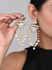 Kundan and Pearl Tassel Earrings