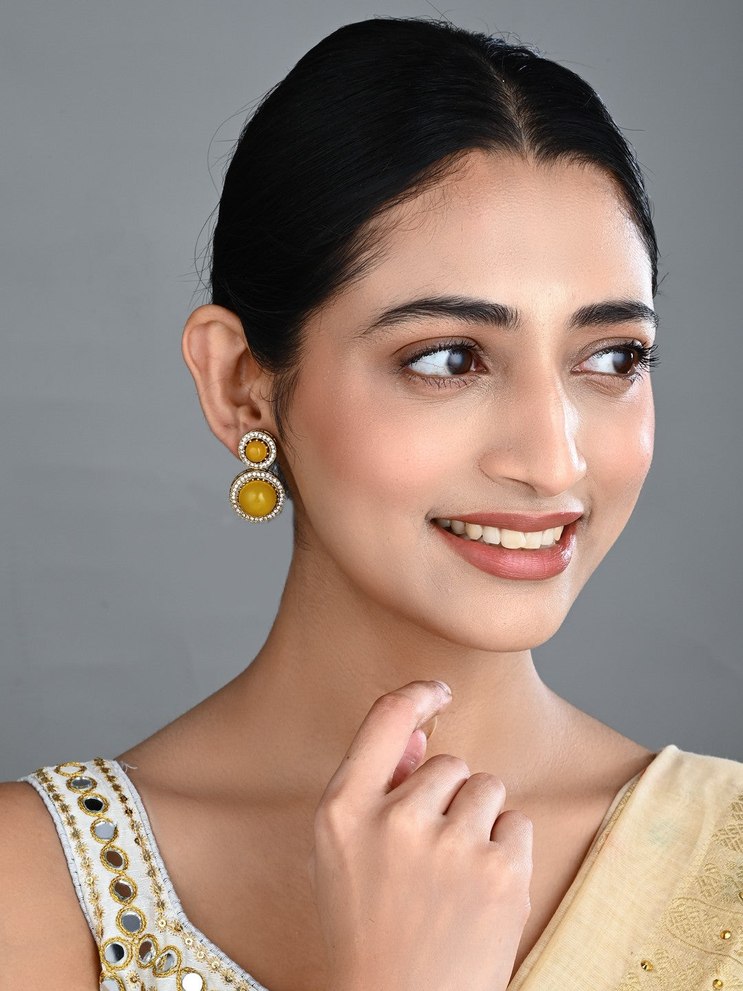 Crystal Halo Drop Earrings - Yellow