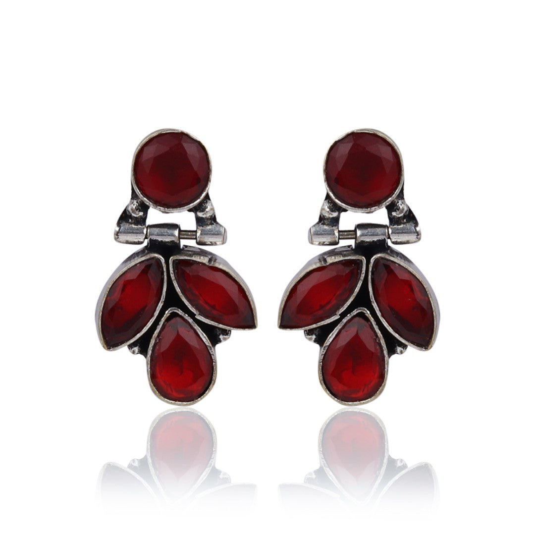 Elegant Crystal Pendant Necklace Set with Matching Drop Earrings - Red