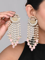 Elegant Pearl & Bead Chandelier Earrings - Pink