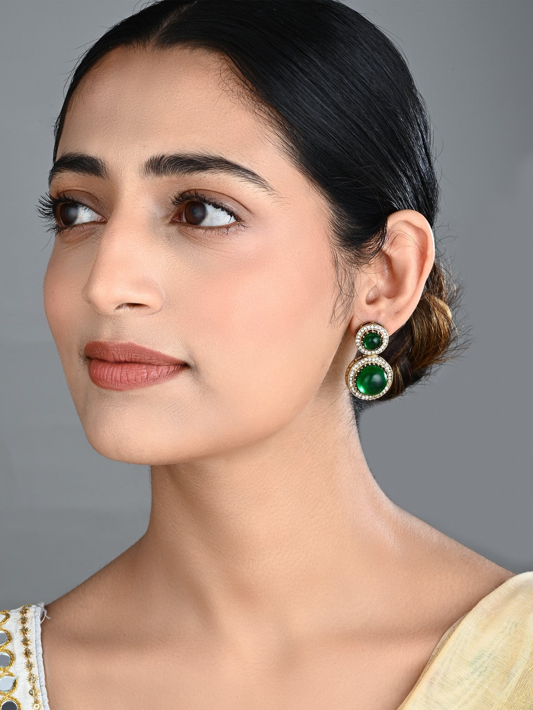Crystal Halo Drop Earrings - Green