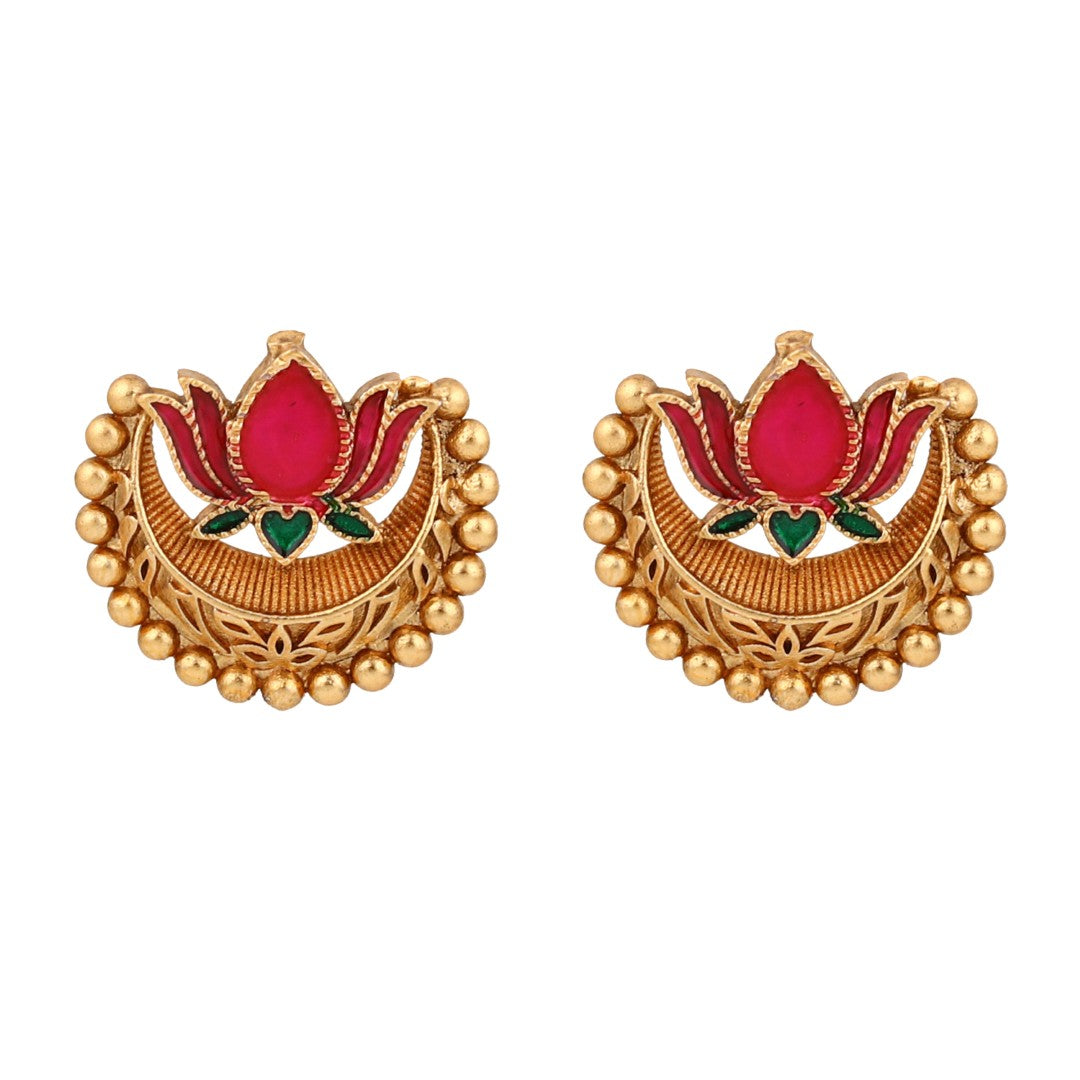 Antique Gold-Tone Pink Lotus Necklace Set