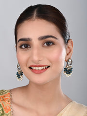 Gold-Plated Meenakari Stud Earrings with Kundan & Pearl Cluster drops - Blue