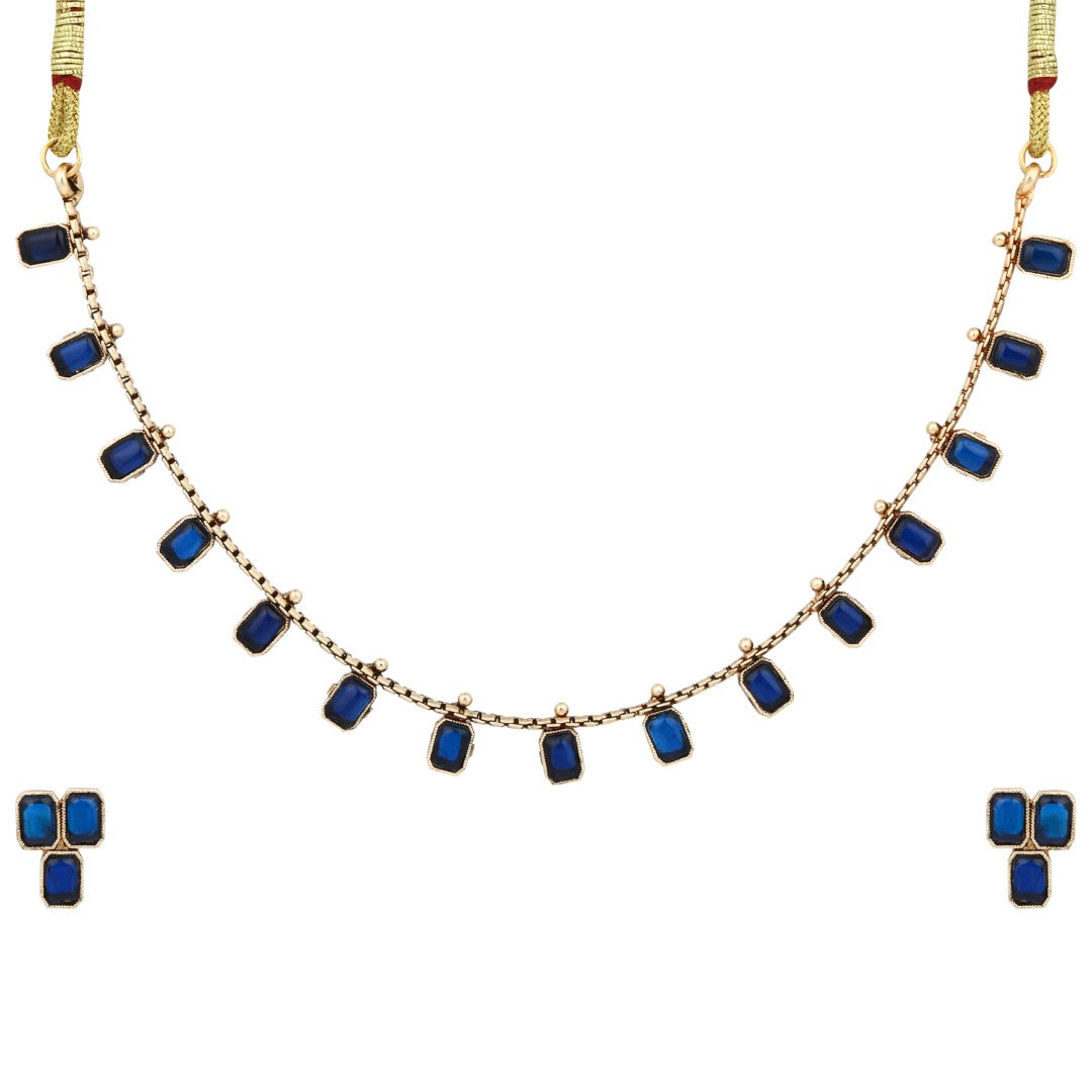 Gold Plated Delicate Necklace Set - Blue