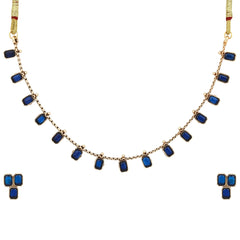 Gold Plated Delicate Necklace Set - Blue