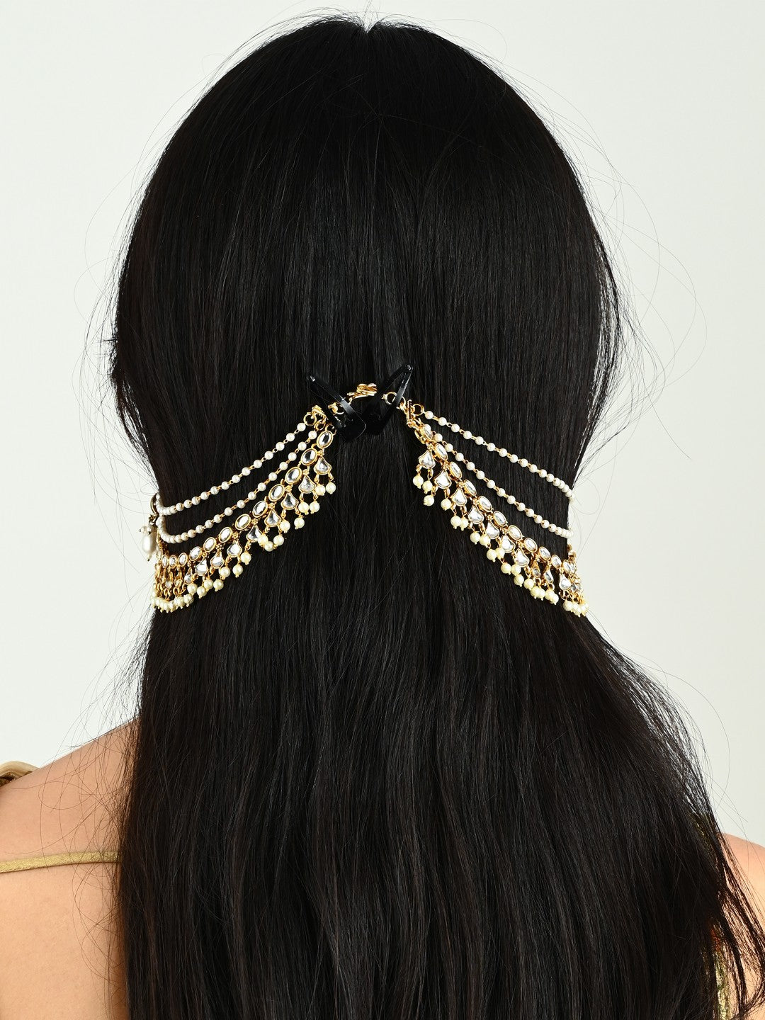 Opulent Multistrand Kundan & pearl Earchains