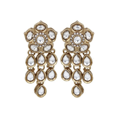 Gold plated Kundan flower drop Earrings - White