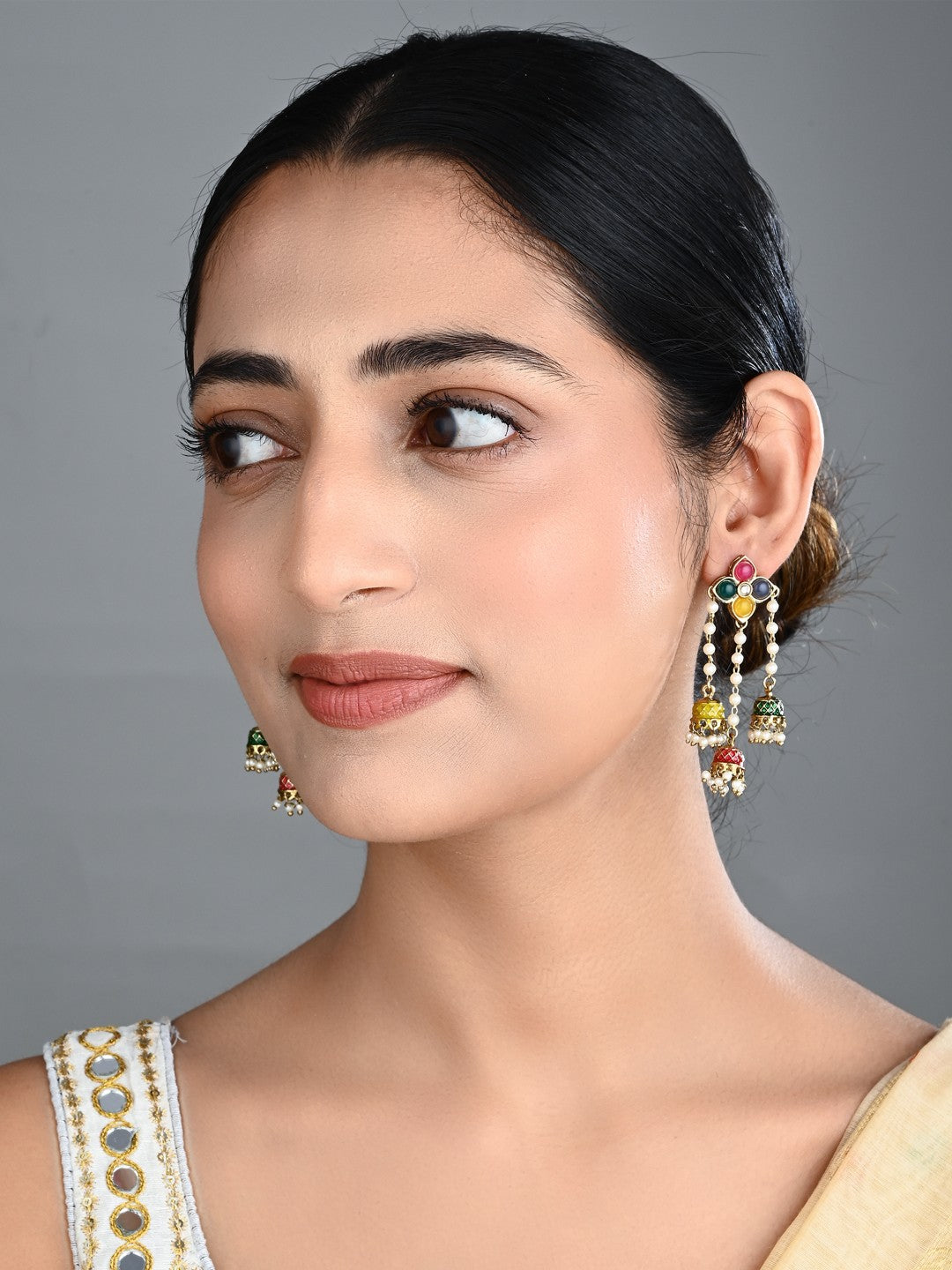 Kundan Pearl Tassel Statement Earrings - Multi