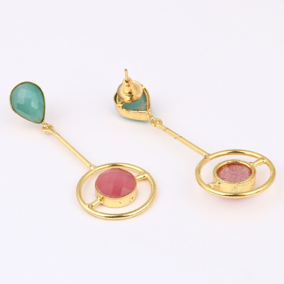 Gold plated coloured stone drop earring