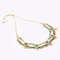Gold plated, Brass Necklace & Earring Set - Green