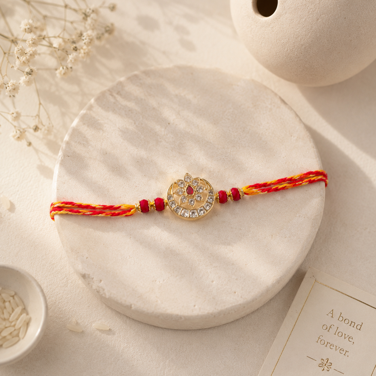Emerald Radiance Handmade Rakhi with Crystal Floral Medallion (Copy)