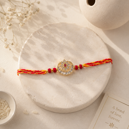 Emerald Radiance Handmade Rakhi with Crystal Floral Medallion (Copy)