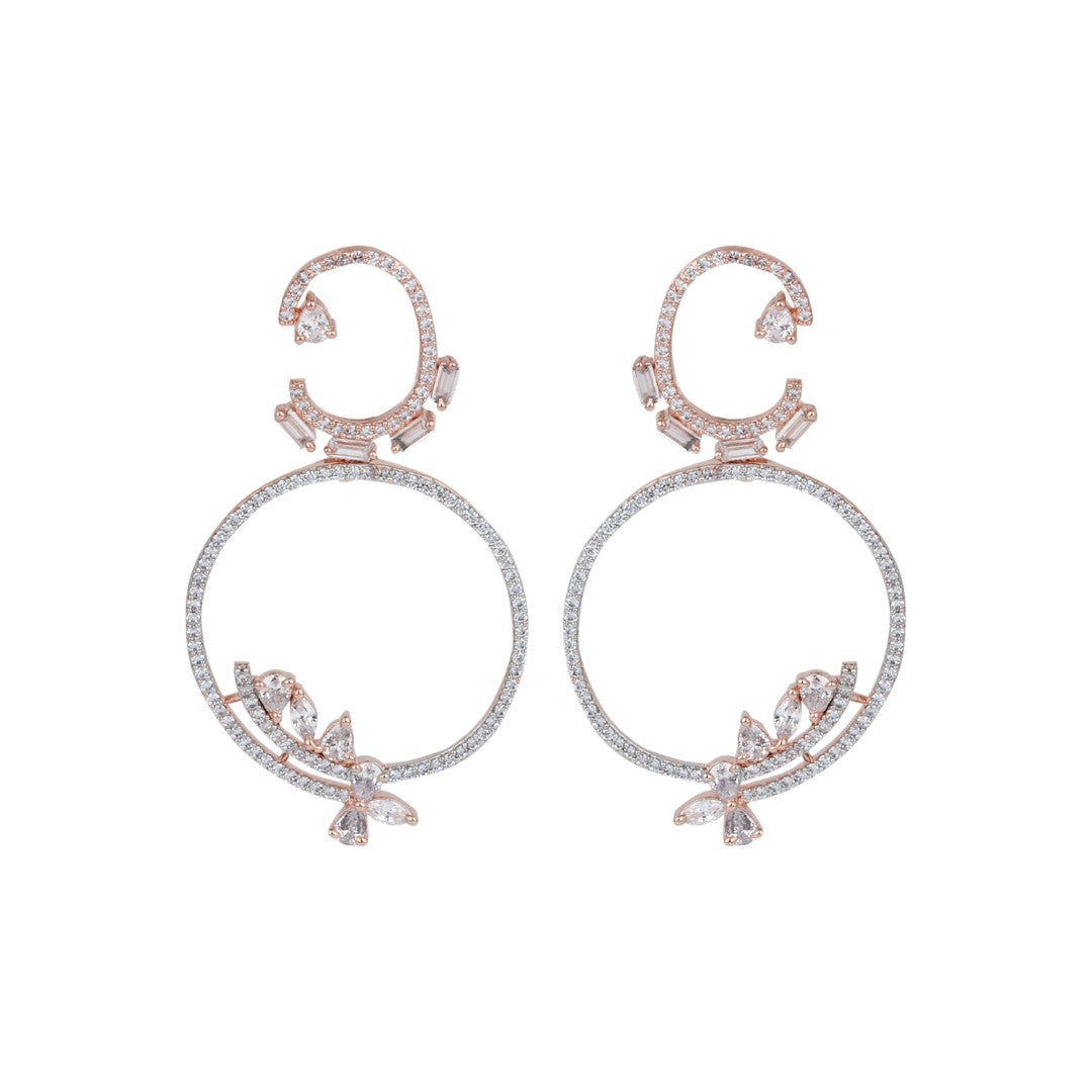 Rhodium-Plated Circular drop earring