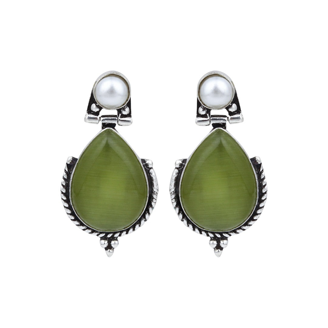 Pearl & Stone tear drop earring - Lime