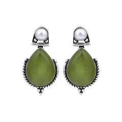 Pearl & Stone tear drop earring - Lime