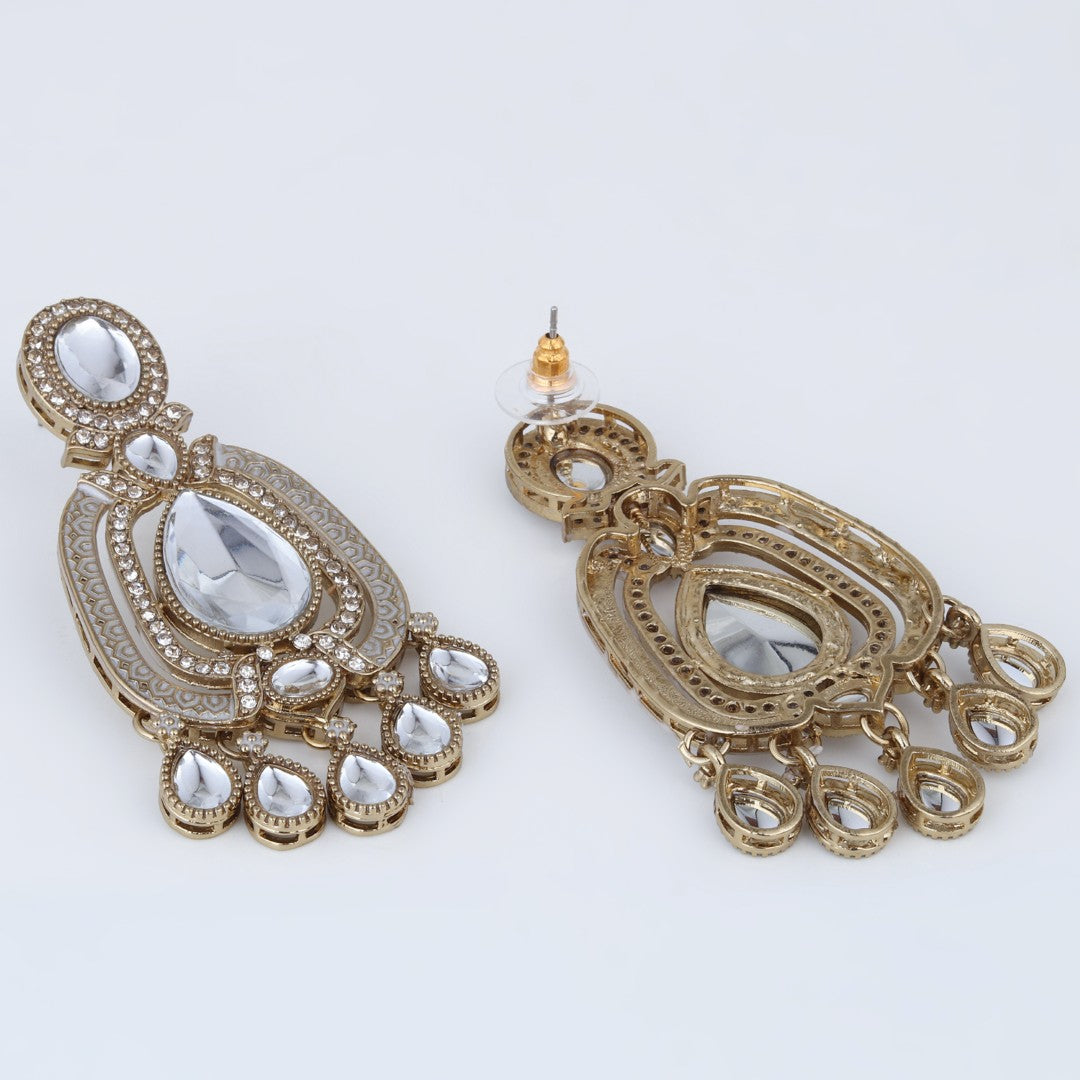Elegant Crystal Teardrop Statement Earrings - White