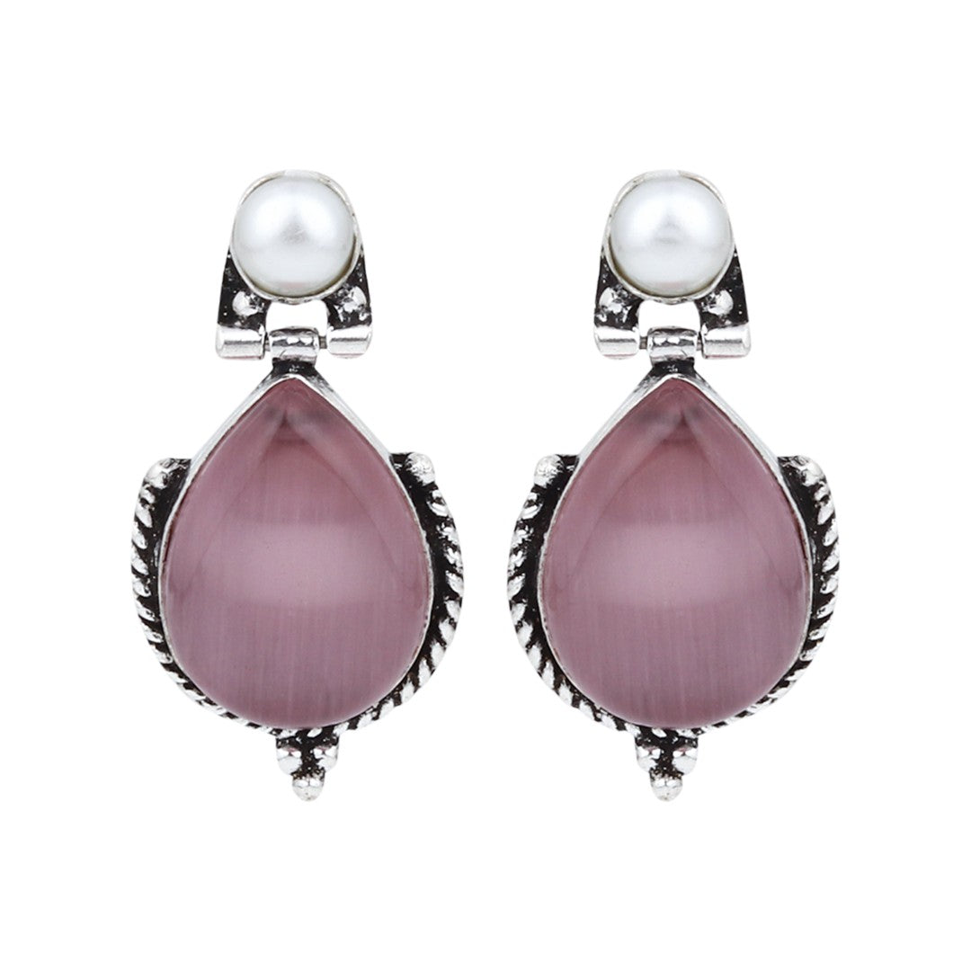 Pearl & Stone tear drop earring - Pink
