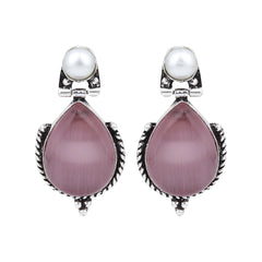 Pearl & Stone tear drop earring - Pink