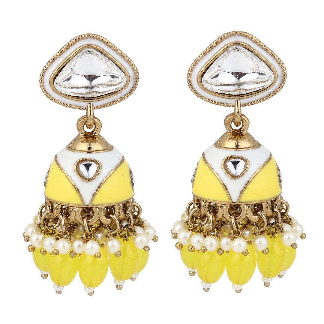 Enamelled Jhumka Earring - Yellow