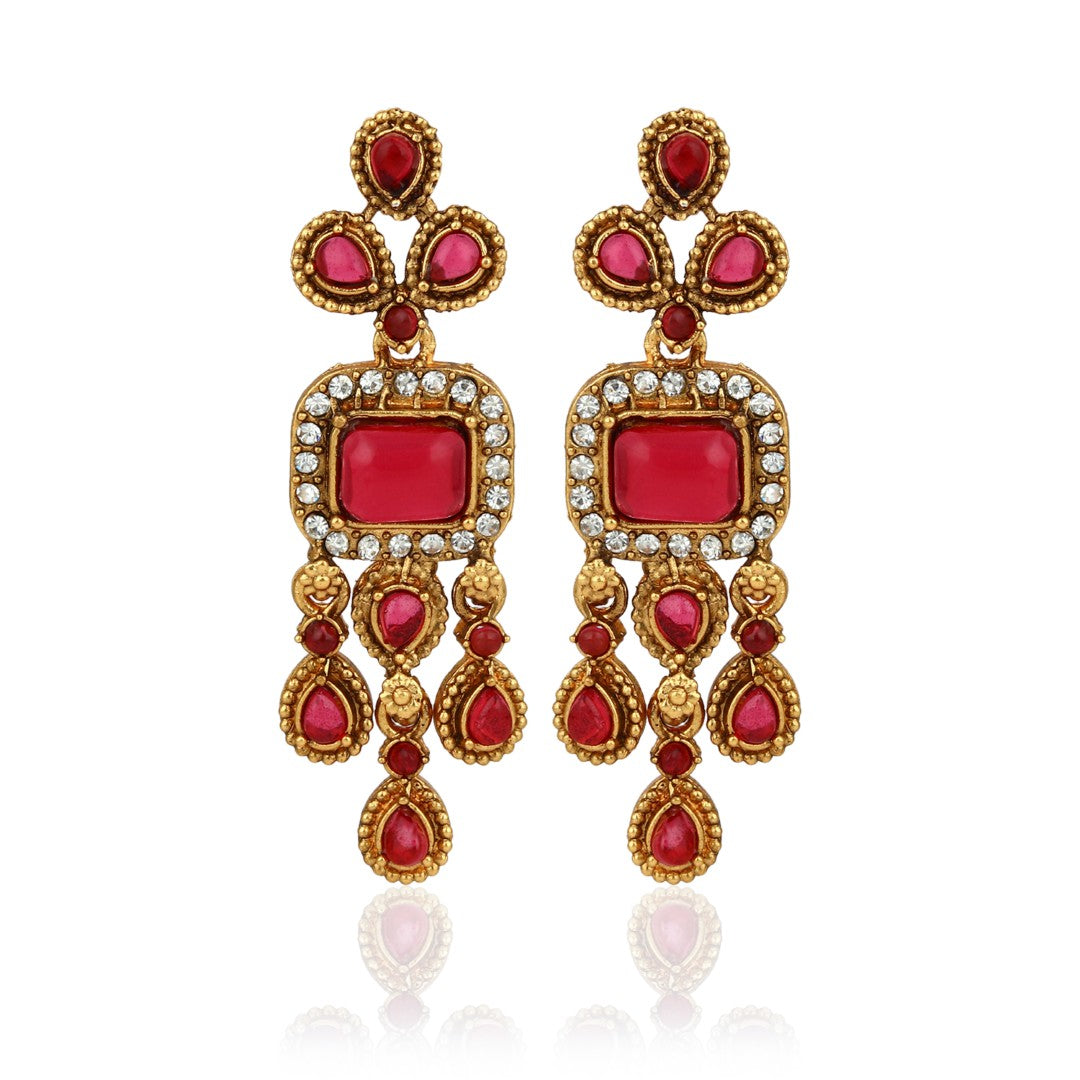 Ruby Red stone Necklace and Earrings Set