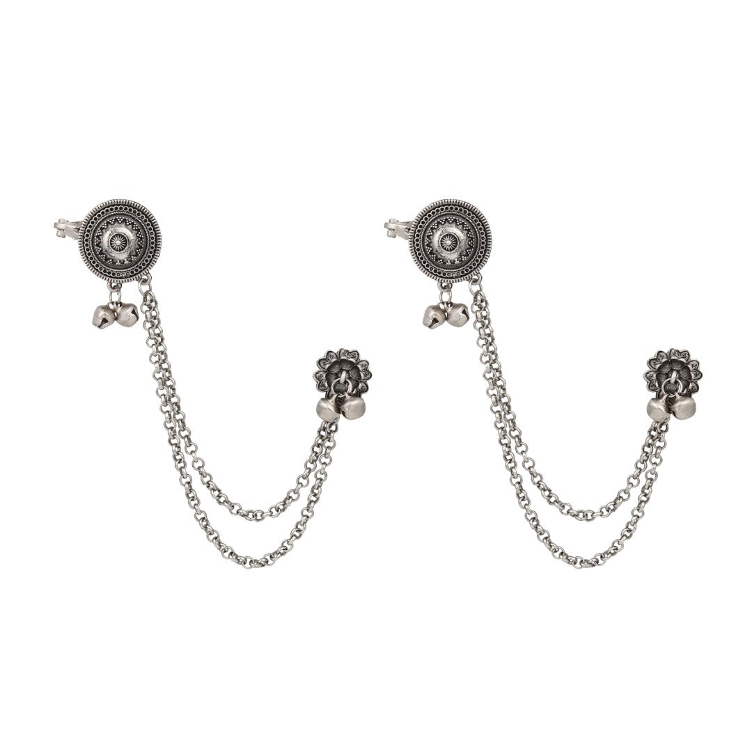 Oxidised SilverCircular Ear cuff with Chains