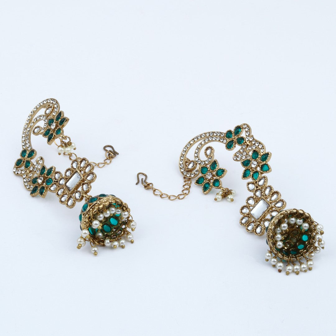 Riddhi Green Kundan Jhumka Earrings with Pearl Drops