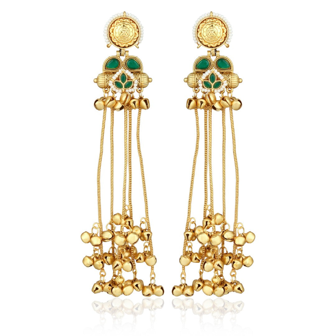 Kashmiri Long drop Ghungroo Earring - Green