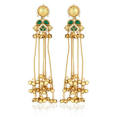 Kashmiri Long drop Ghungroo Earring - Green