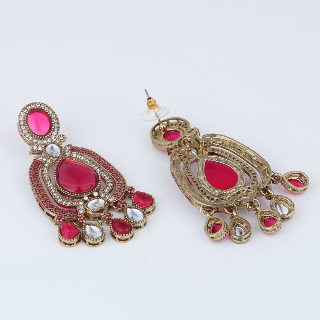 Elegant Crystal Teardrop Statement Earrings - Wine