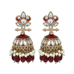 Gold plated Kundan & Meenakari Jhumka Earrings - Red