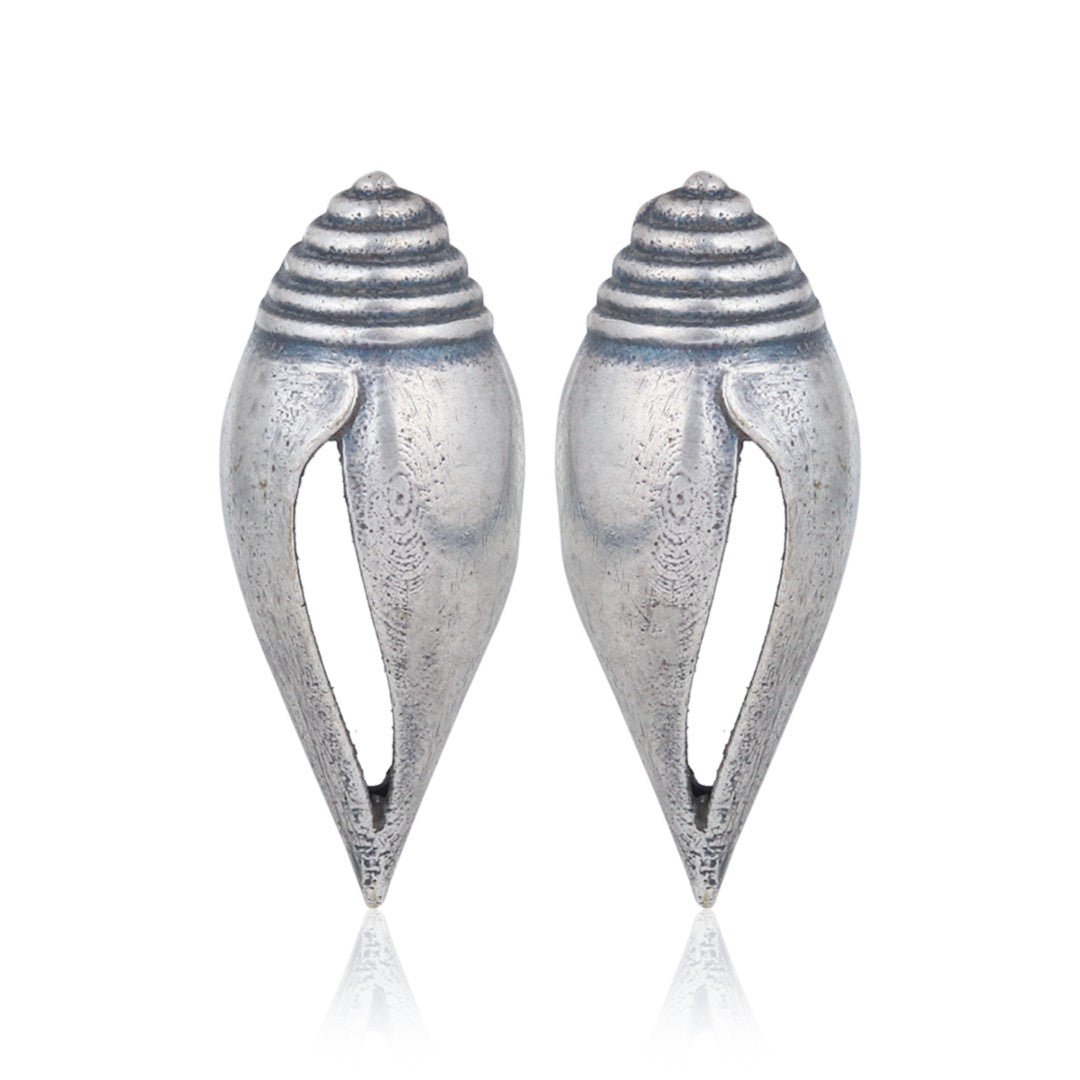 Silver-Tone Shell Stud Earrings