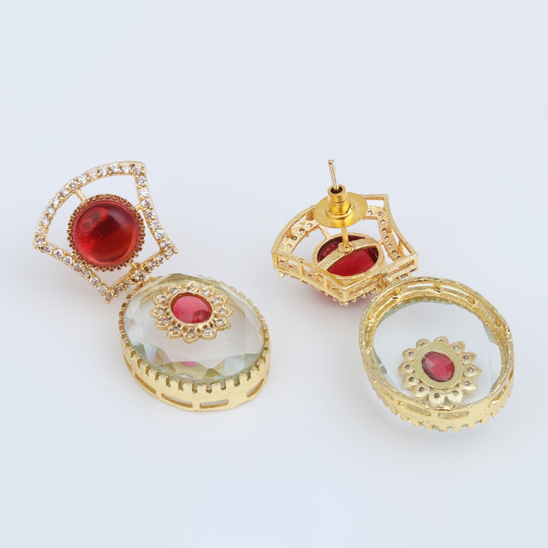 Monalisa Stone & Gold-Tone transparent stone Drop Earrings - Red