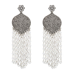 Oxidised Silver Pearl Tassel Earrings