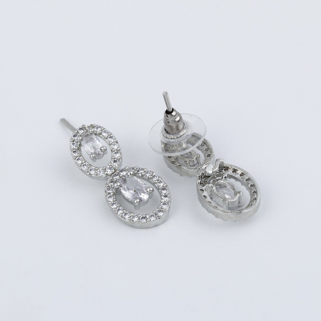 Rhodium  plated Oval drop Earring Silver