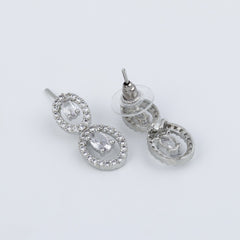 Rhodium  plated Oval drop Earring Silver