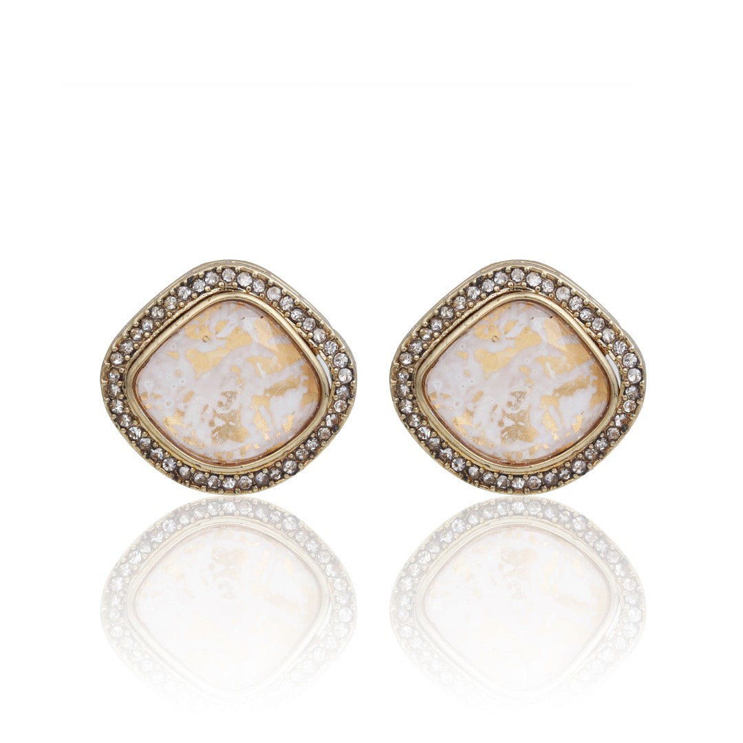 Heritage-Inspired Stone Stud Earrings - White
