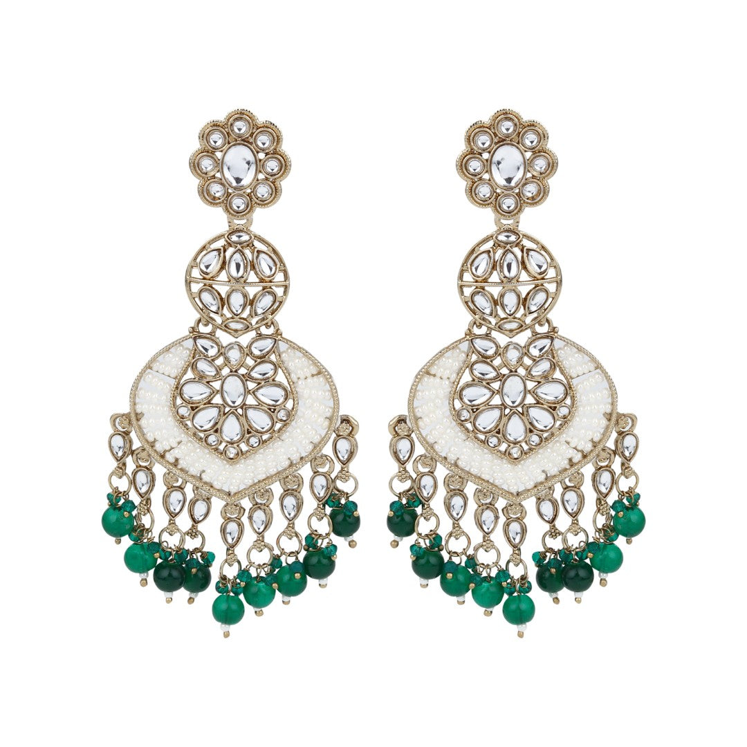 Gold plated & Meenakari Chandbali Green